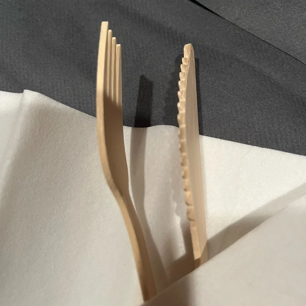 Dester 50 Pack Bamboo Cutlery Fork & Knife Set. Individually Double Wrapped.
